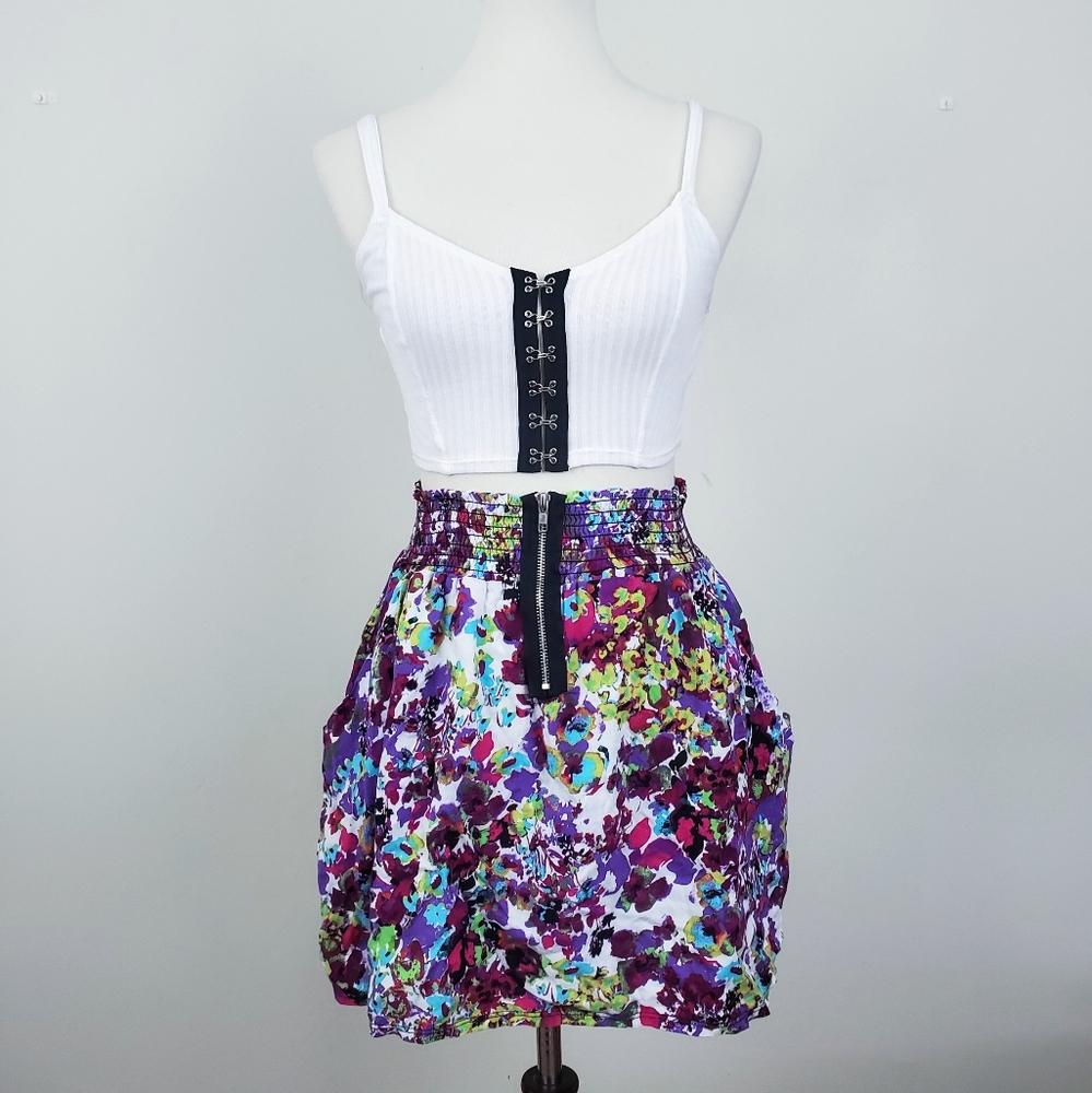 French Atmosphere Floral Zip Up Skirt